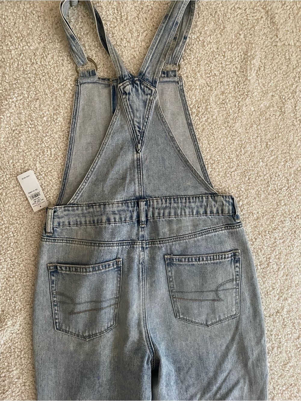 American Eagle Light Wash Denim mom Overalls new with tags US 10 Long - Picture 11 of 13